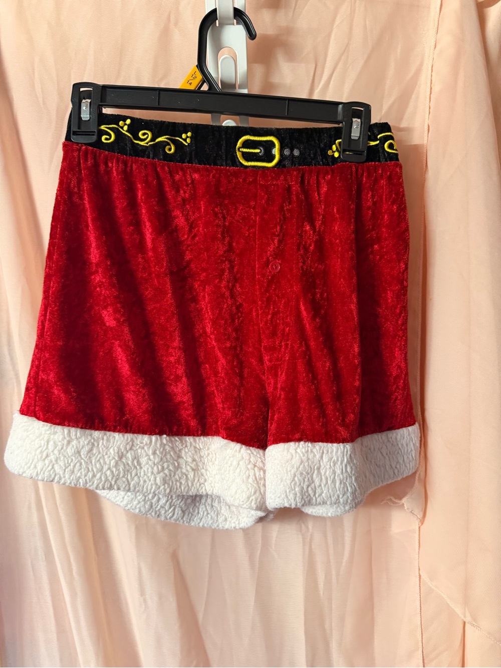 Holiday Time Red Velvet High-Waist Festive Shorts with White Trim
